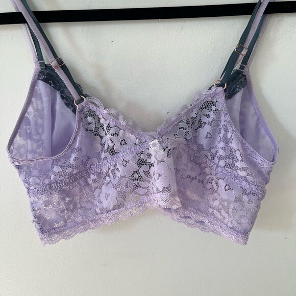Rose + Vine Lavender Floral Lace Lightly Lined Soft Cup Bralette Bra - Picture 5 of 10